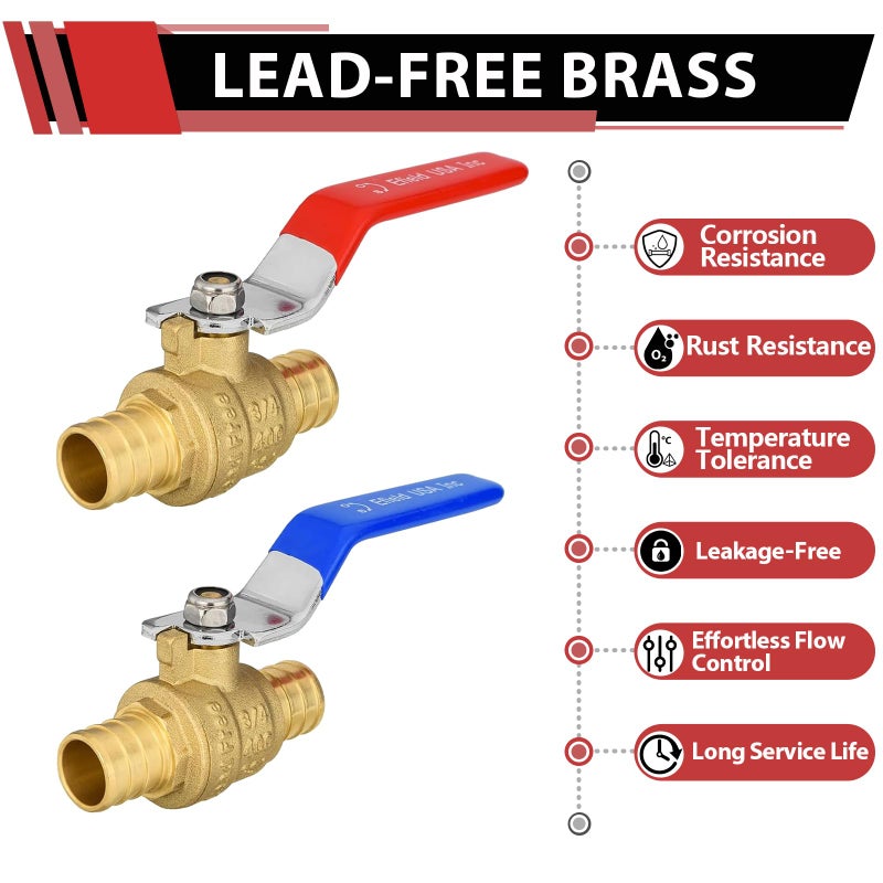 EFIELD (Pack of 10) EFIELD 3/4 Inch Pex Brass Full Port Shut-off Ball Valve for Hot and Cold Water, UPC Certified,(VALVE013) - Image 3